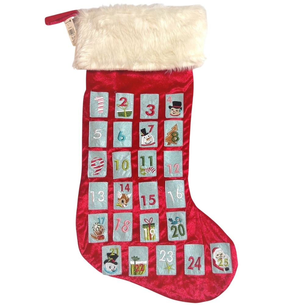 Celebrate It Advent Calendar Stocking 25 Pocket 24in Red Velvet New Tags